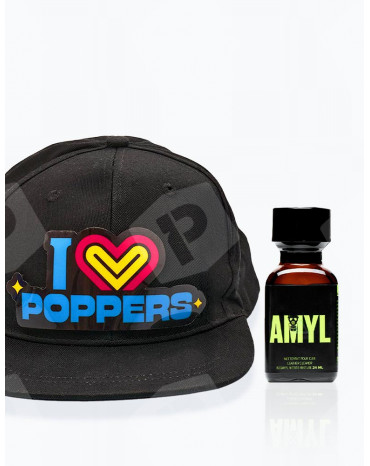 Pack Casquette LED "I LOVE POPPERS" + Amyl 24 ml - Vue de face