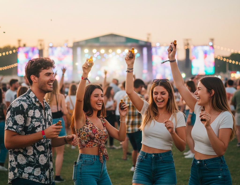 Un groupe d'amis qui s'amuse en festival avec du poppers