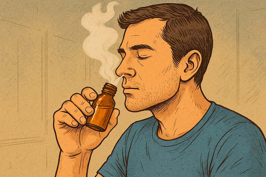 Homme qui inhale du poppers butyle dessin illustration