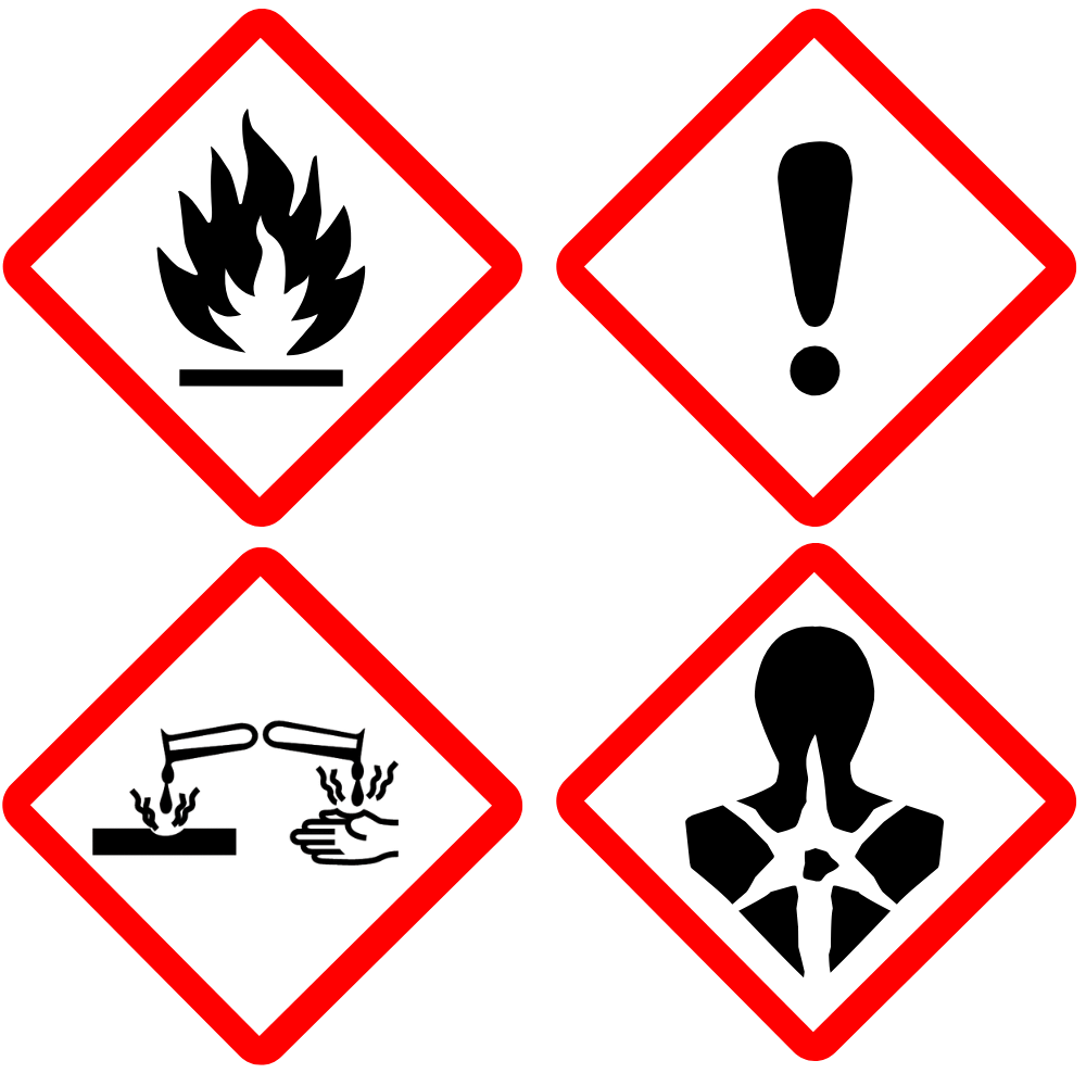 Marquage sur bouteille de poppers indiquant un danger : inflammable, irritant