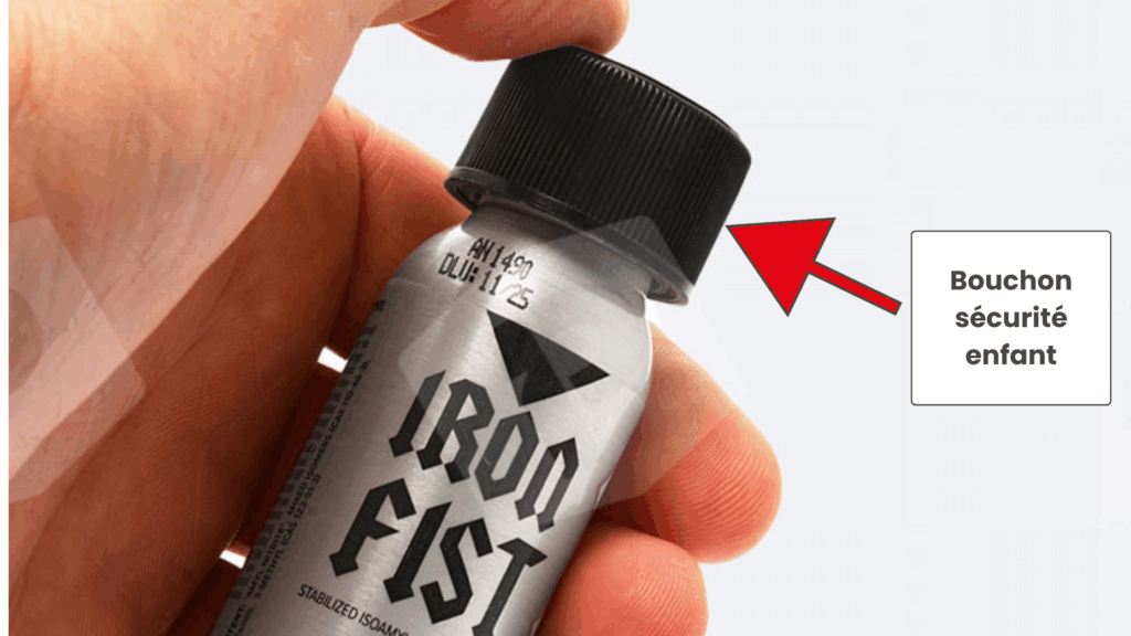 Zoom sur la sécurité enfant du bouchon du poppers iron fist