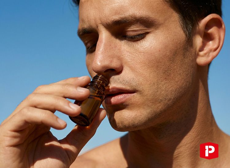 Homme qui sent l'odeur du poppers