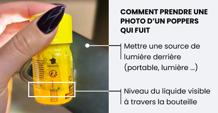 Photo d'un poppers qui fuit pour un retour